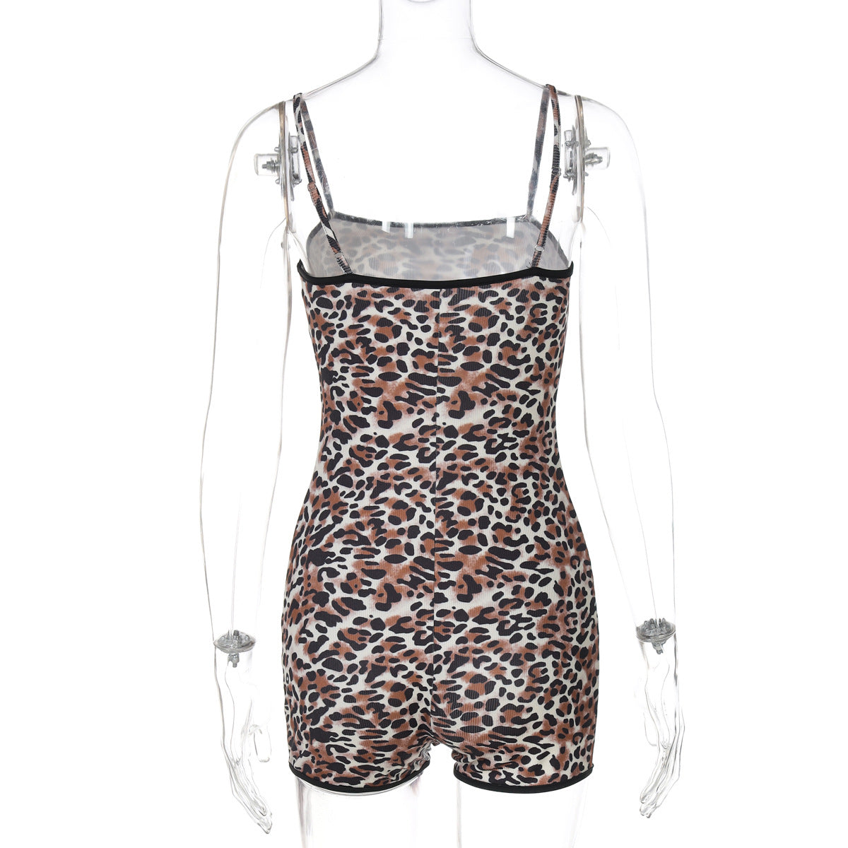 Women Clothing Summer Leopard Print Printed Sexy Sling Slim Sheath Jumpsuit