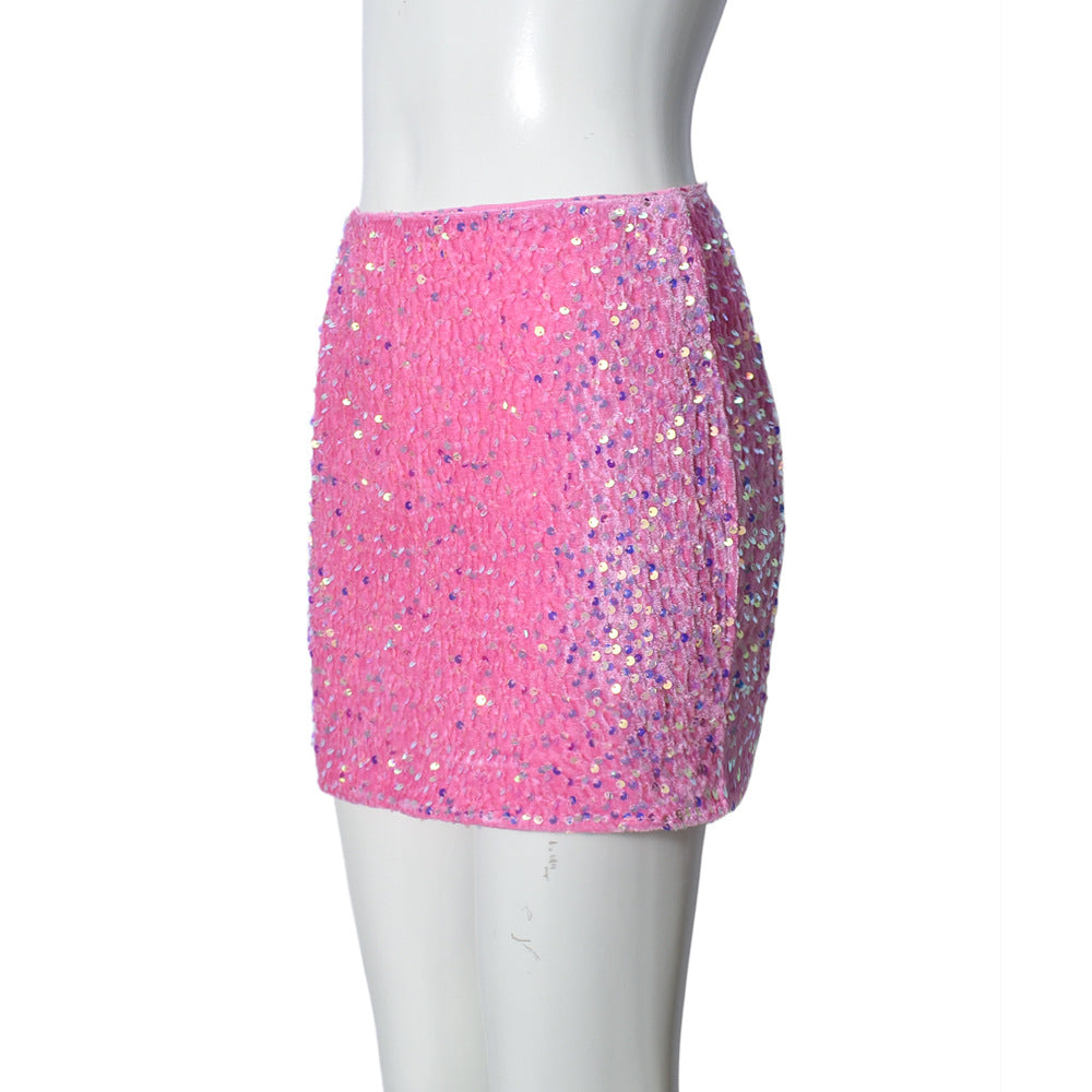 Sequin Flannel Skirt Sexy Hip Skirt for Women