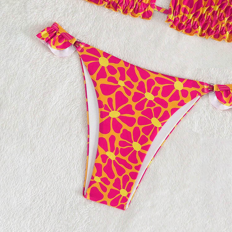 Printed Sexy Bikini Swimsuit Women Lace up Beach Spring Swimsuit Bikini