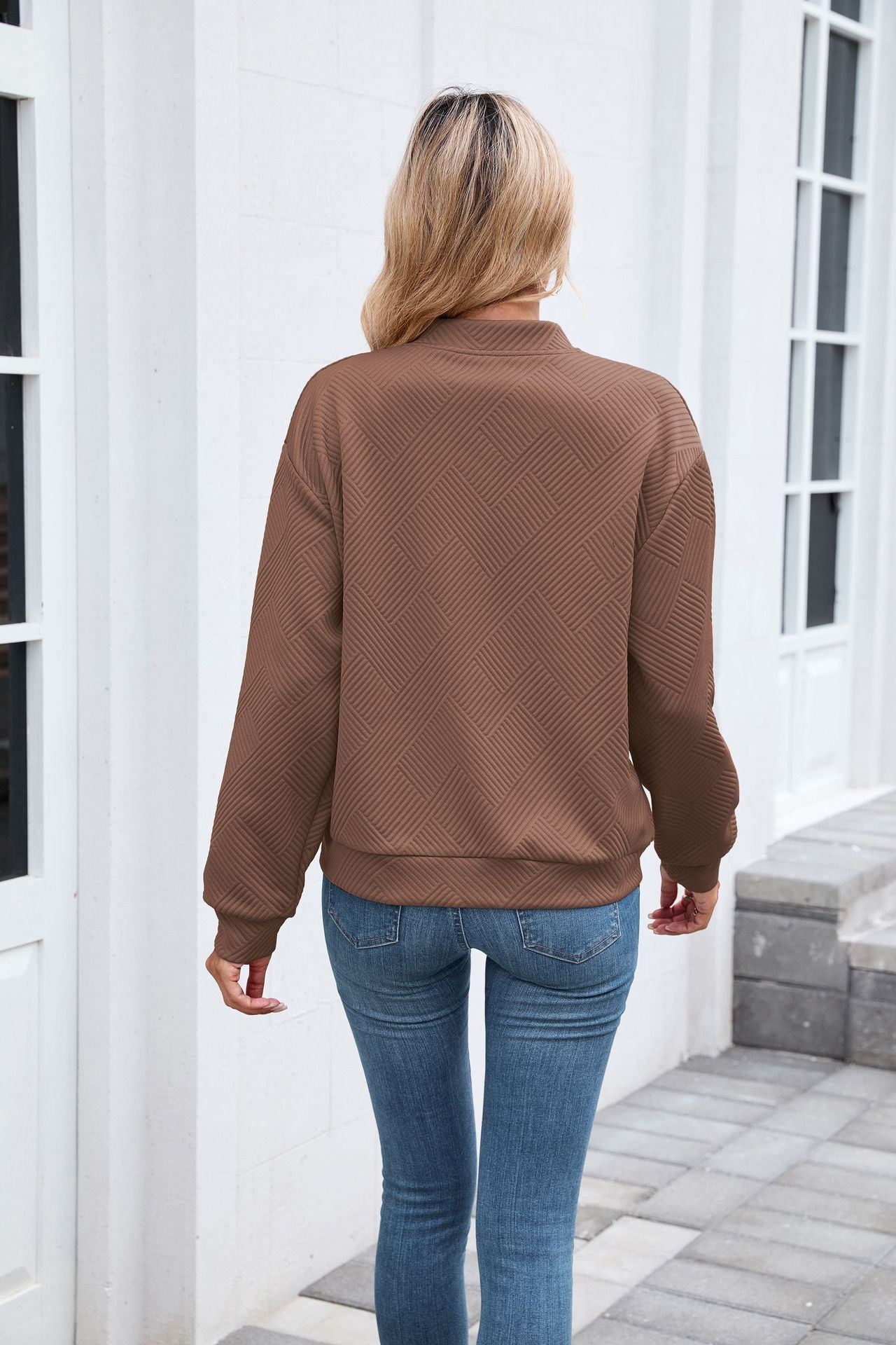 Autumn Winter Solid Color round Neck Loose Zip Long Sleeve Sweatshirt Varsity Jacket