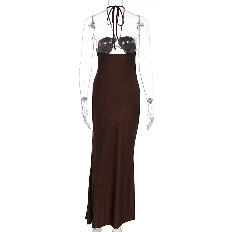 Women Clothing Summer Sexy Lace up Cutout Metal Decoration Split Dress