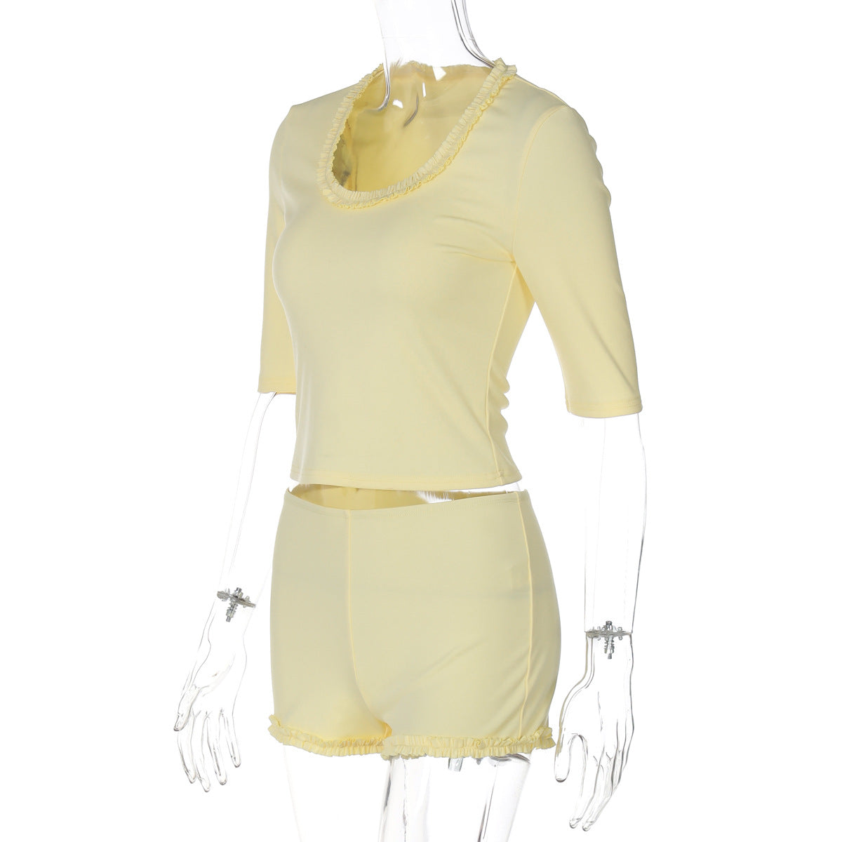 Women Clothing Summer Elegant Bodycon T shirt Top High Waist Shorts Two Piece Set