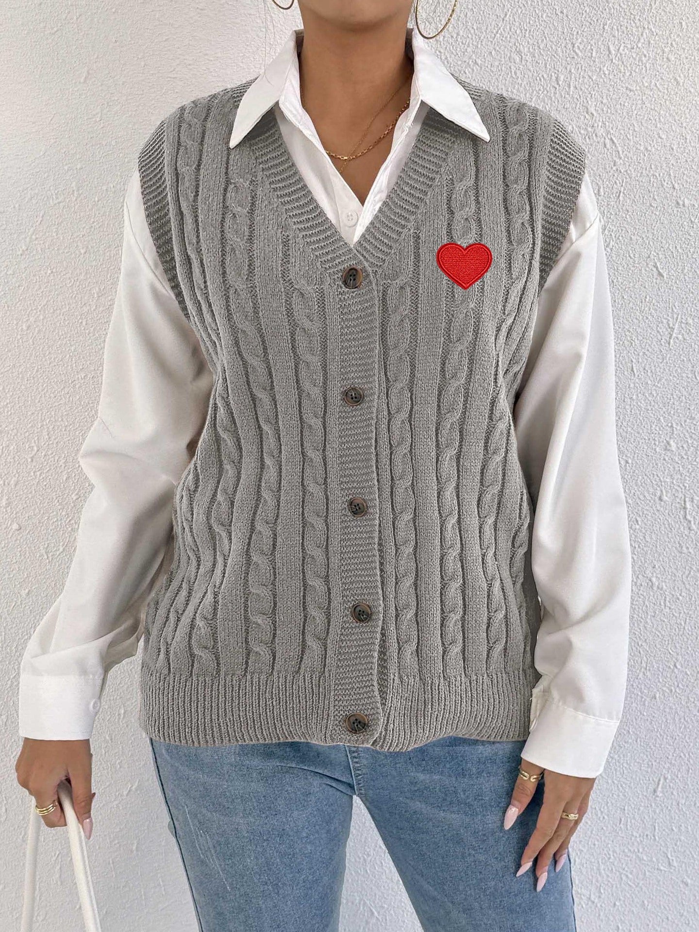 Women Knitted Cardigan Autumn Winter Casual Outerwear Vest Twist Woven Sweater Three Dimensional Floral Stitching Vest
