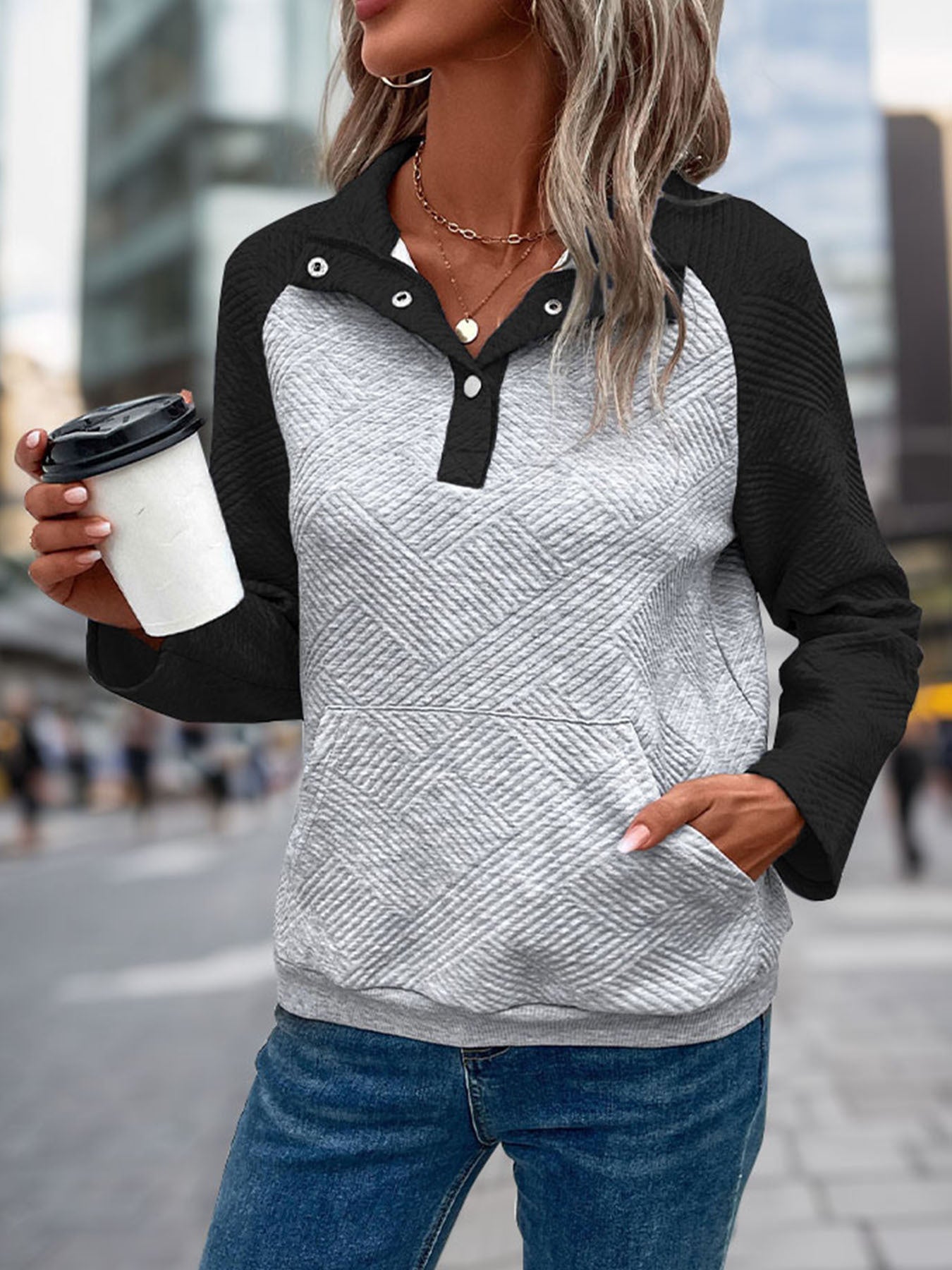 Fall Sweatshirt Pullover Multicolor Polo Collar Sweatshirt for Women