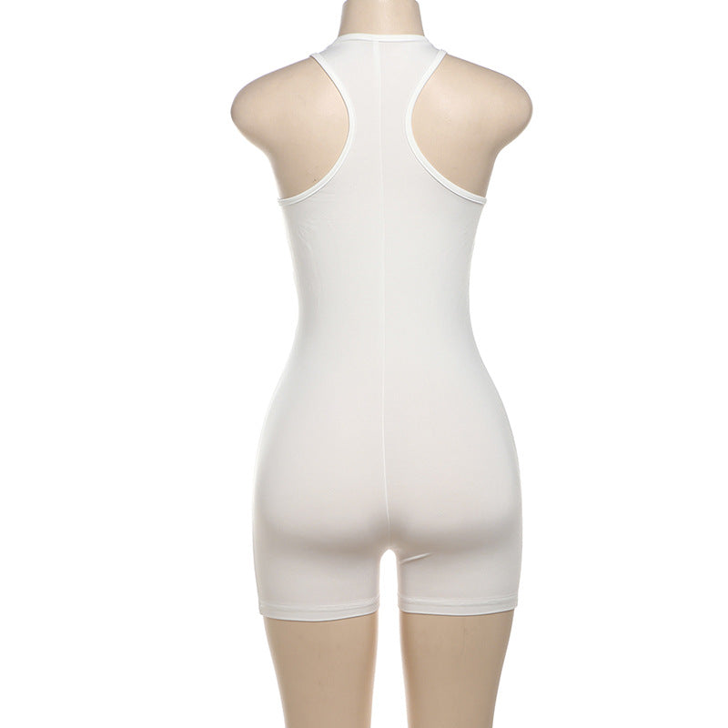 Women Summer Sexy Backless Solid Color Sling Sports Tight Jumpsuit