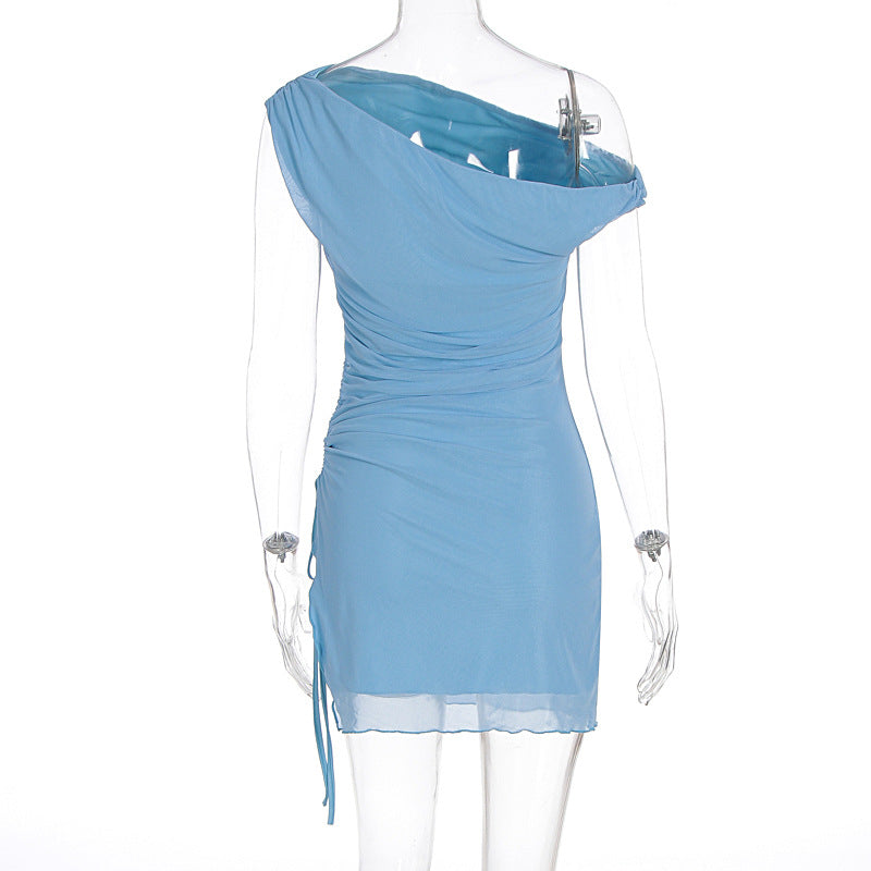 Women Summer Cross Shoulder Split Sheath Dress