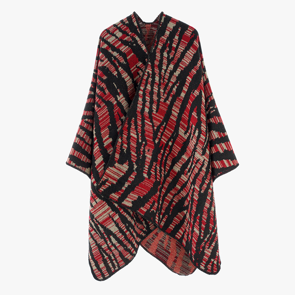 Fashionable Striped Shawl Women Autumn Winter Korean Striped Color Matching Zebra Pattern Warm Cashmere like Shawl Trendy