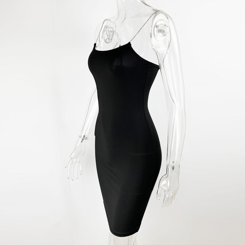 Summer Women Clothing Slim-Fit Sexy Cami Dress Diamond Chain Backless Hip