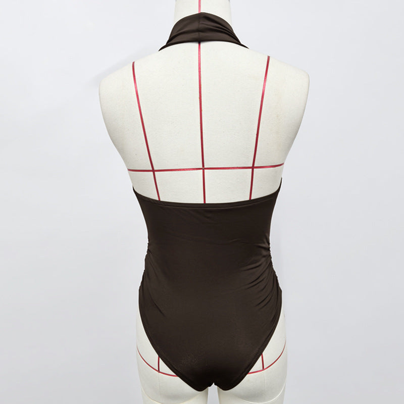 Summer Women Sexy Slim Fit Swing Collar Halter Slim Backless Jumpsuit