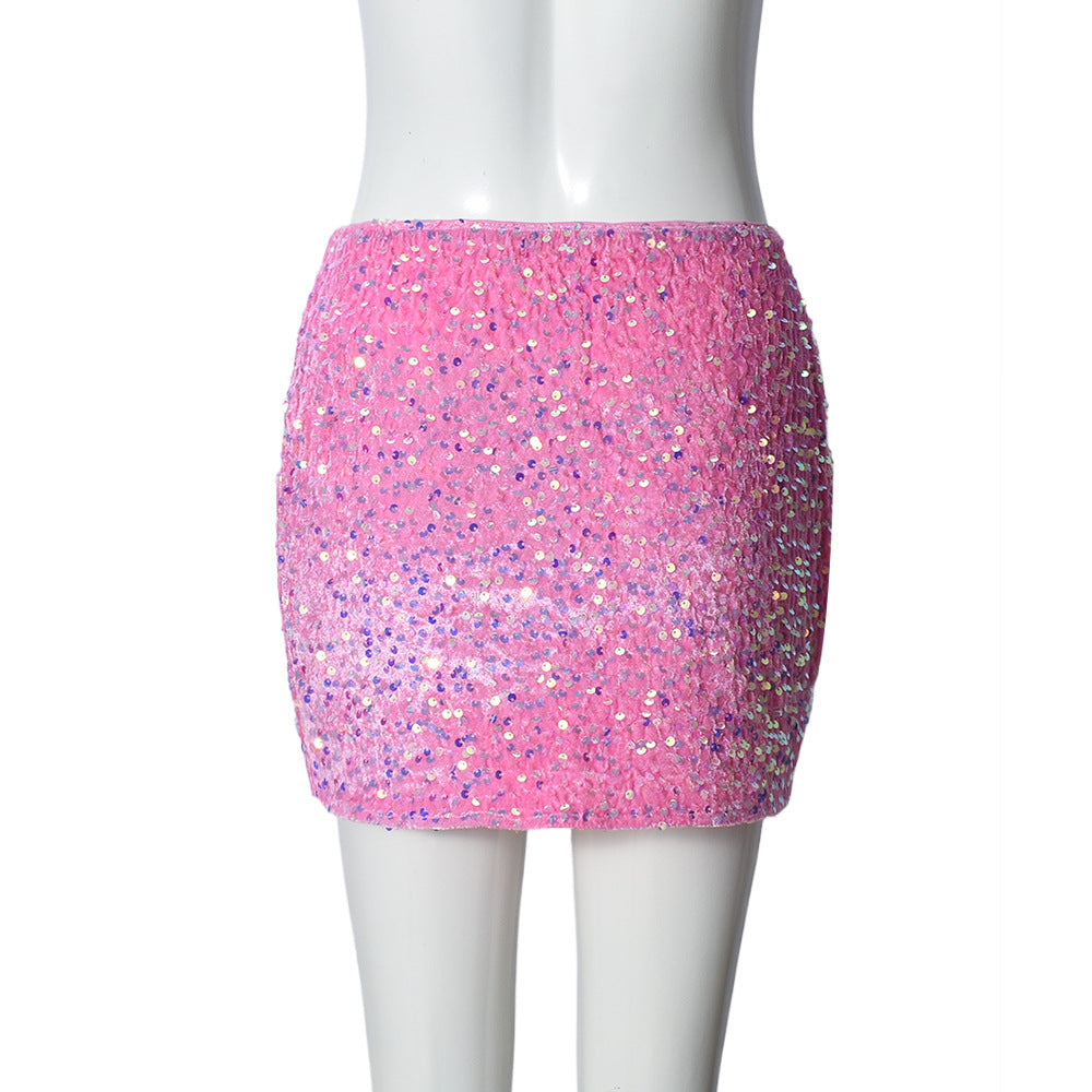 Sequin Flannel Skirt Sexy Hip Skirt for Women