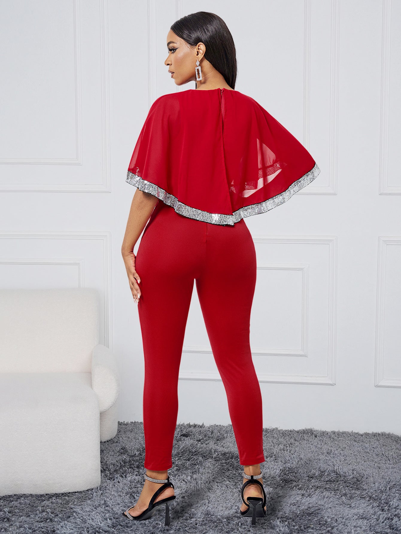 Women Clothing Arrival Fashionable Sequ Stitching Tight Jumpsuit Women Red Dress Women Slim Fit