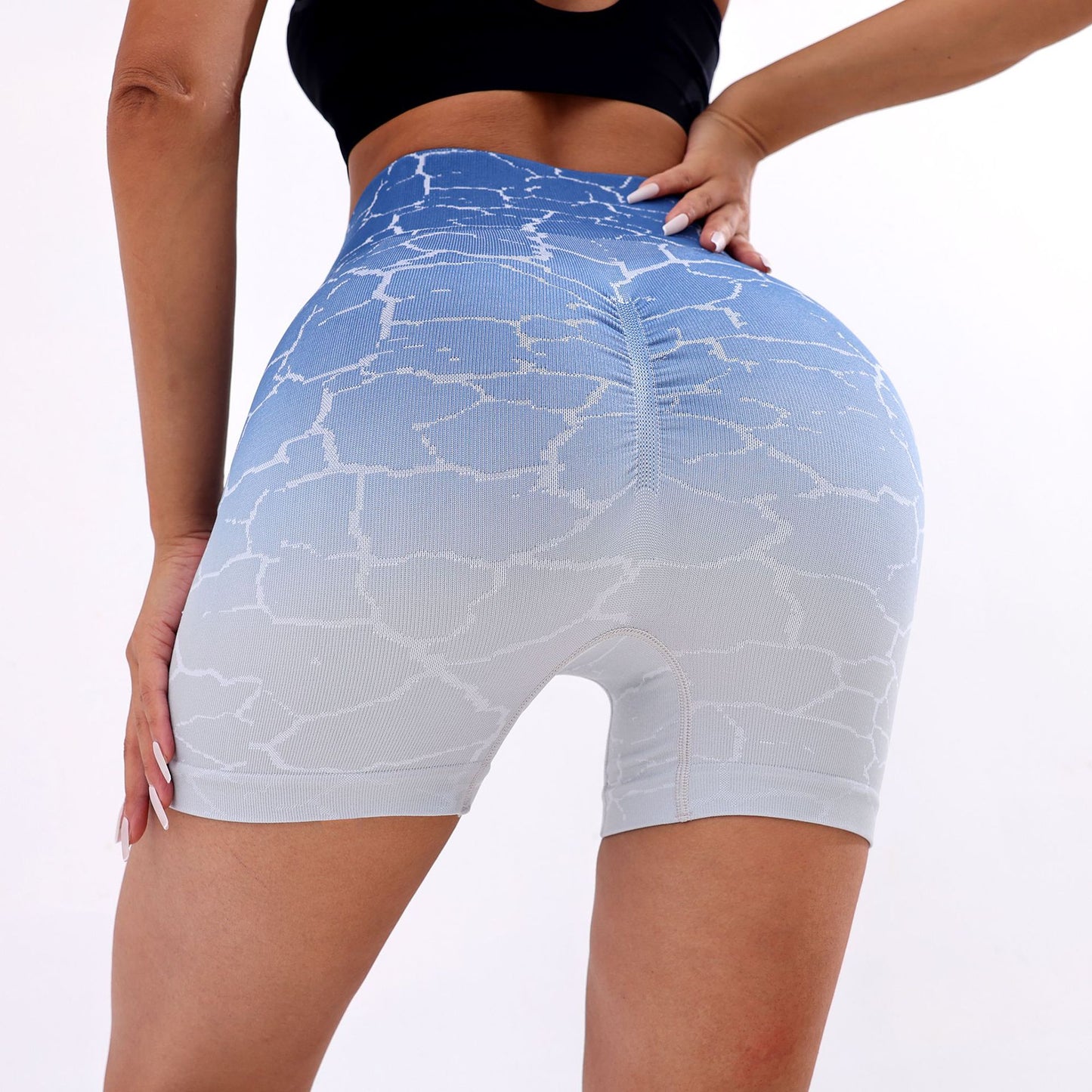 Abdominal Shaping High Waist Fitness Yoga Shorts Women Quick-Dry Hip Raise Yoga Pants Gradient Color Sports Shorts