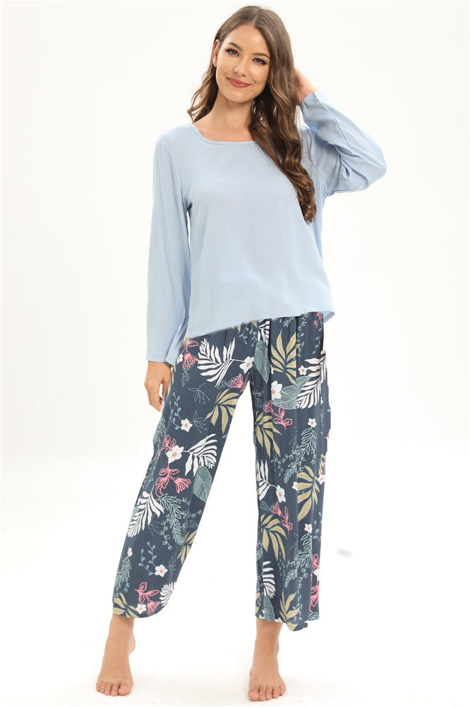 Rayon Home Wear Suit Casual Pajamas Women Long Sleeved Trousers