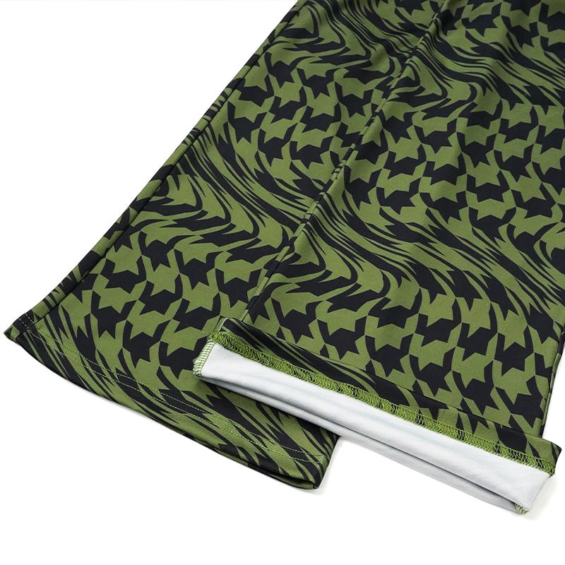 Suit Green Printing Vest Wide Leg Pants Casual Two Piece Suit
