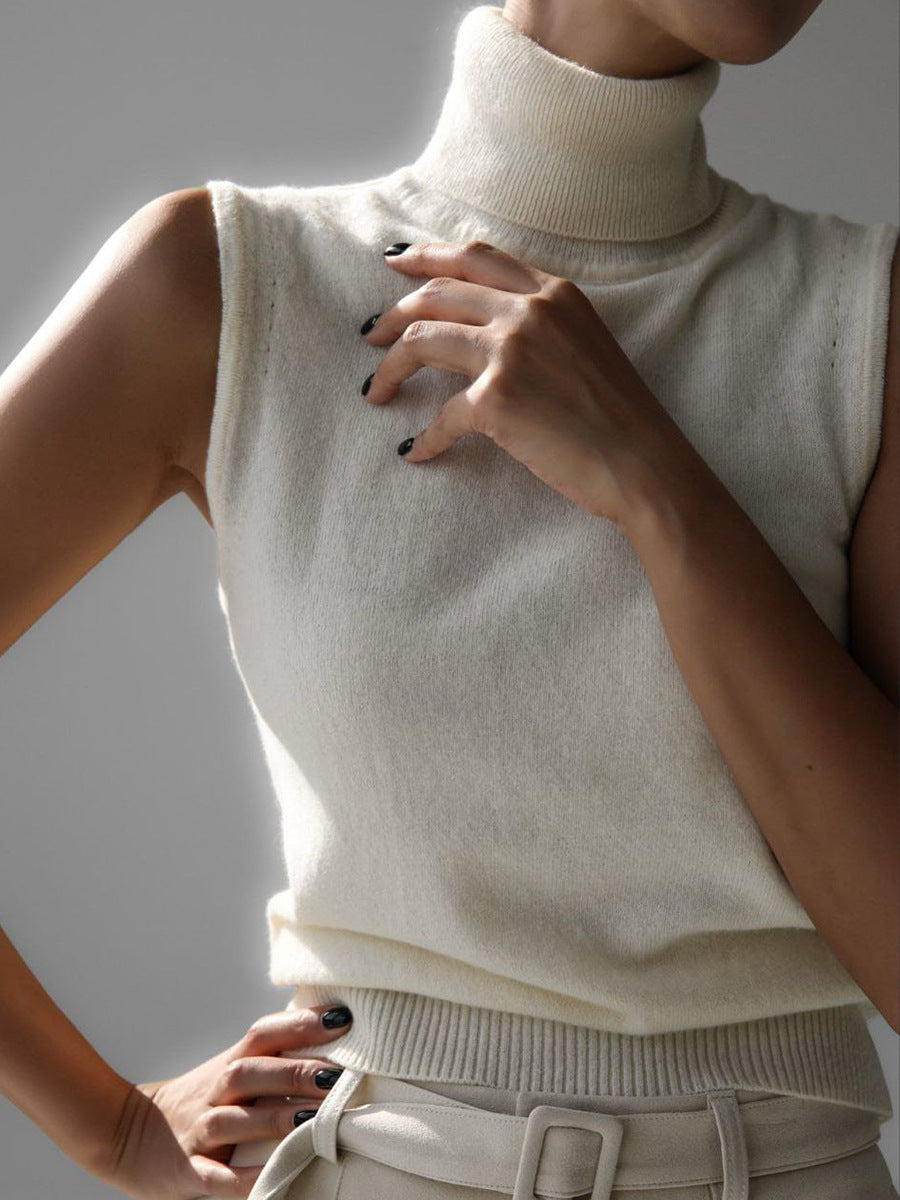 Knitted Sleeveless Vest Autumn High Neck Vest Sweater Minimalist Vest Top Women