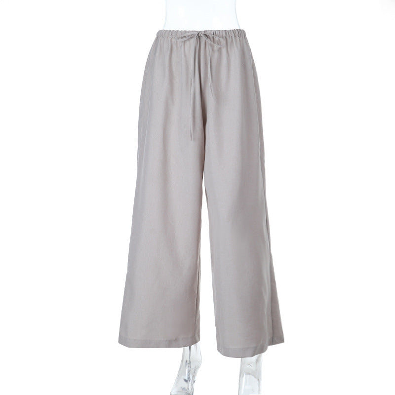 High Waist Loose Casual Wide Leg Trousers Women Autumn All Matching Linen Straight Pants