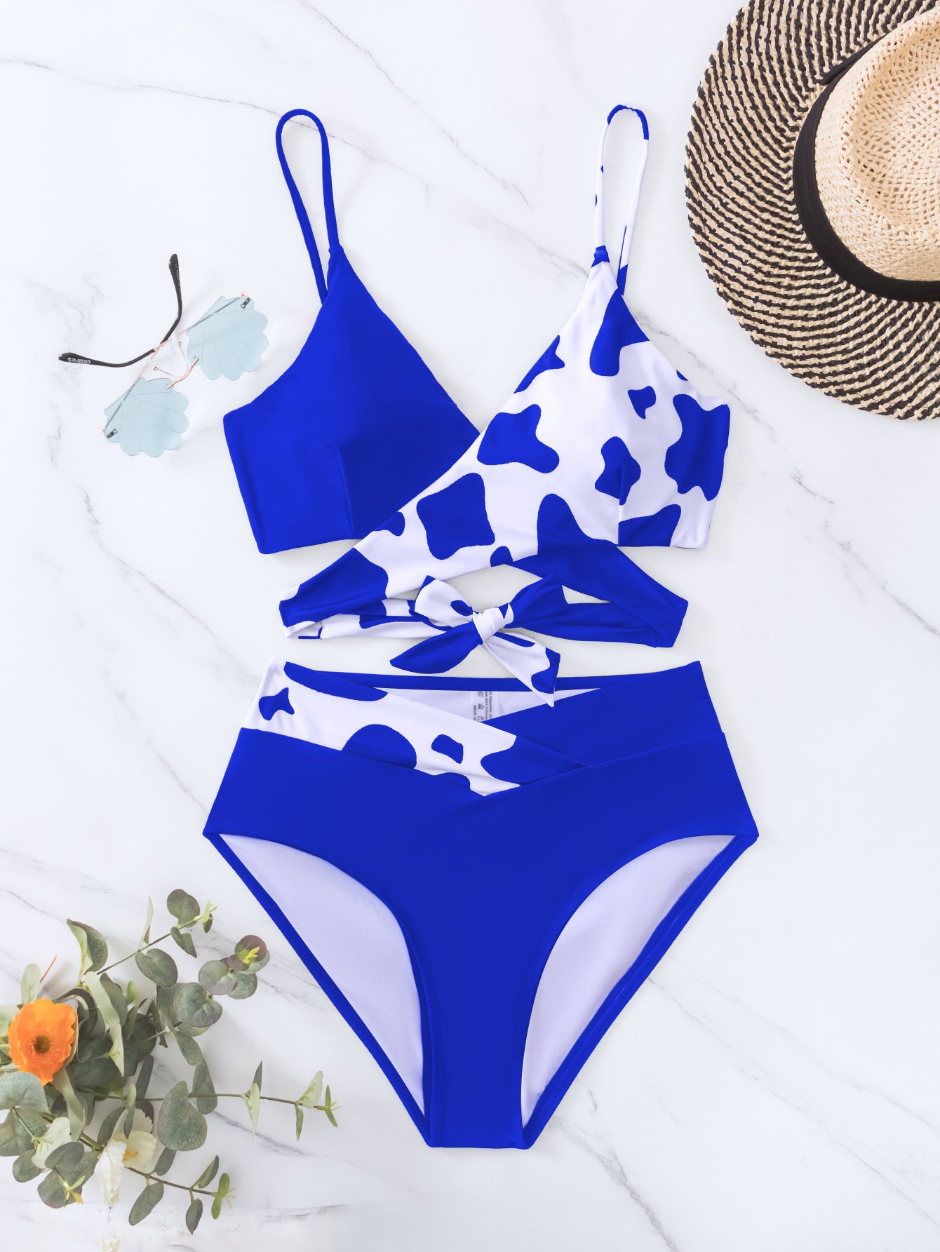 Bikini Printing Tied High Waist Sexy Bikini Split Swimsuit Swimwear