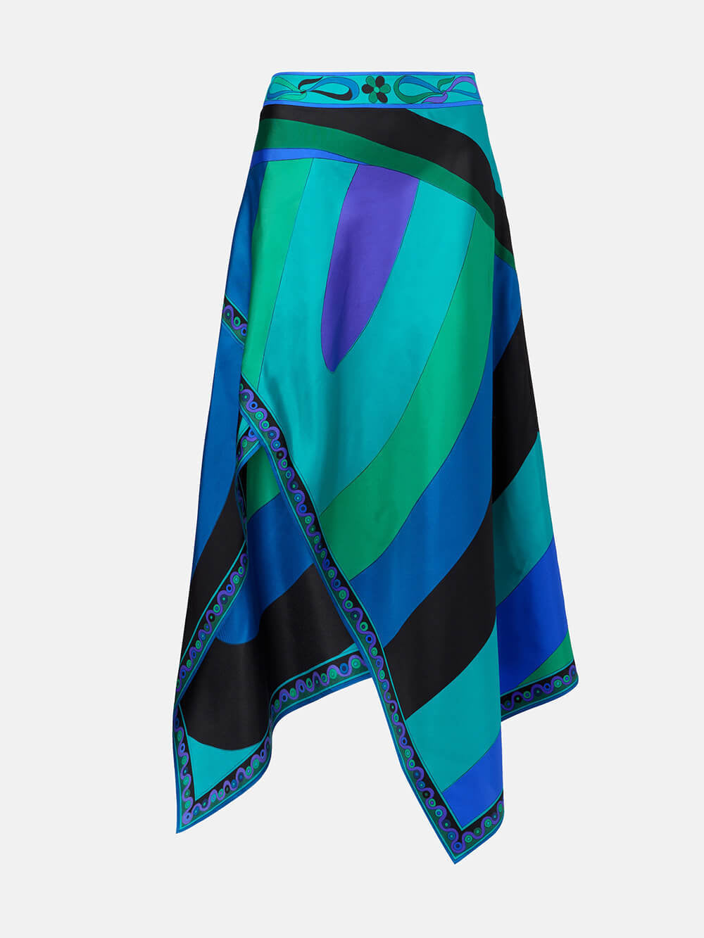 Printed Satin Halter Backless Top Irregular Asymmetric Skirt Two Piece Sets