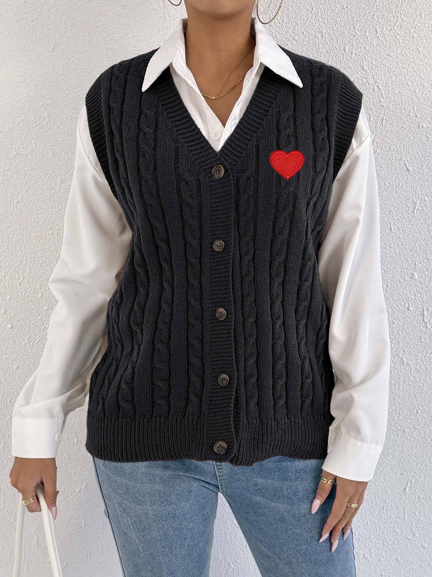 Women Knitted Cardigan Autumn Winter Casual Outerwear Vest Twist Woven Sweater Three Dimensional Floral Stitching Vest