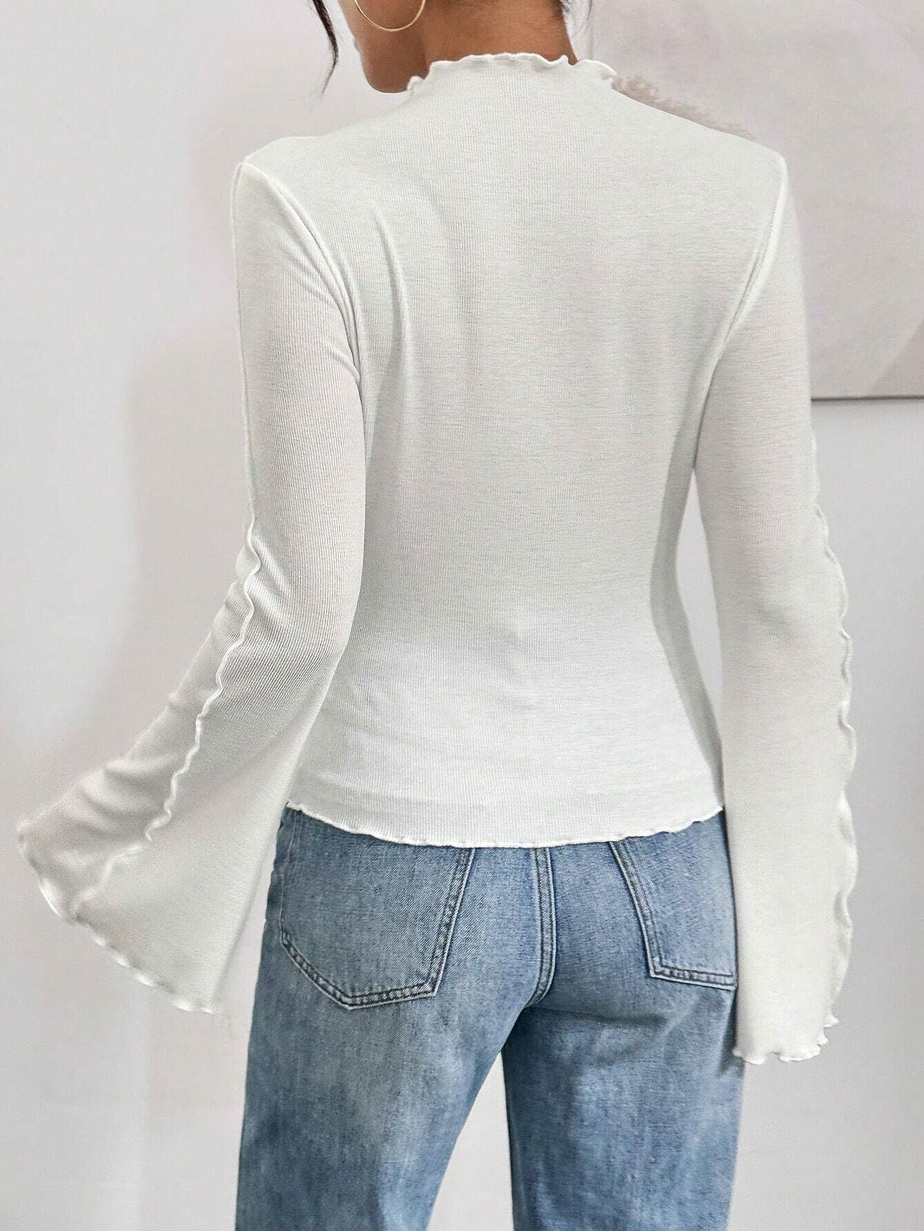Autumn Ruffled Collar Bottoming Shirt Beveled Bell Sleeve Slim Fit Inner Wear