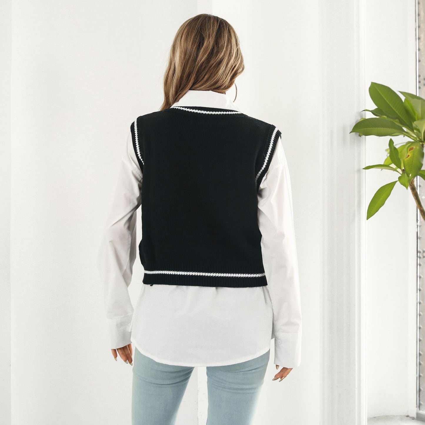Halloween Skull Jacquard Rhombus Vest Sweater Women Vest Knitwear Autumn Winter