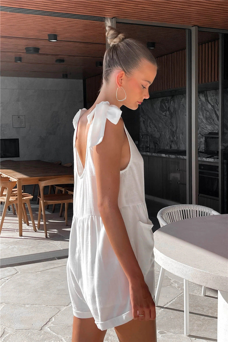 Summer Women Clothing Solid Color Sleeveless Casual Women Jumpsuit