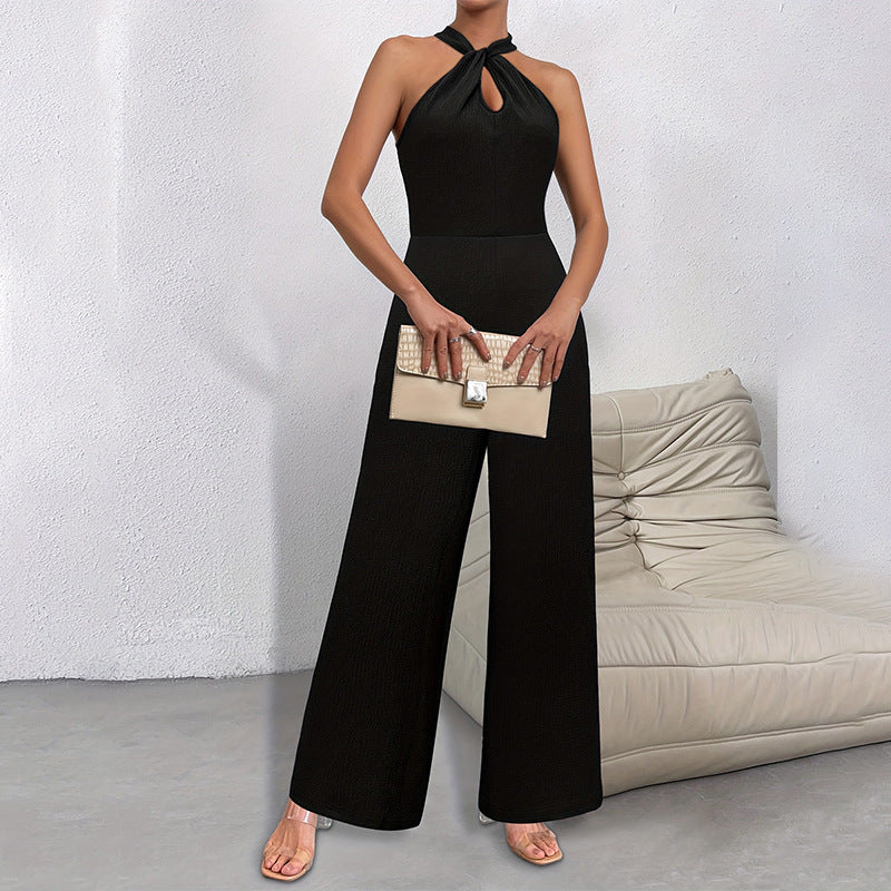 Women Clothing Jumpsuit Women One Piece High Waist Solid Color Elegant Halter Sleeveless Jumpsuit Goddess