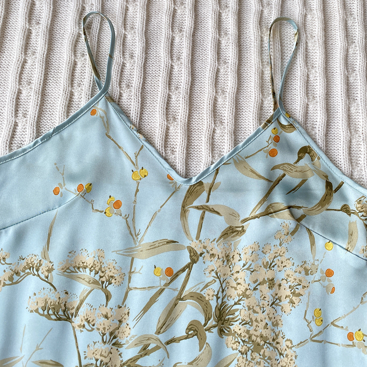 Spring Summer Imitated Silk Pajamas Two-Piece Printed Shorts Home Wear Suit Sexy Sling Dress