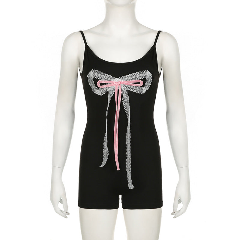 Teenage Casual Three Dimensional Bow Ribbon Stitching Dress Slim Fit Hip Spaghetti Straps Shorts