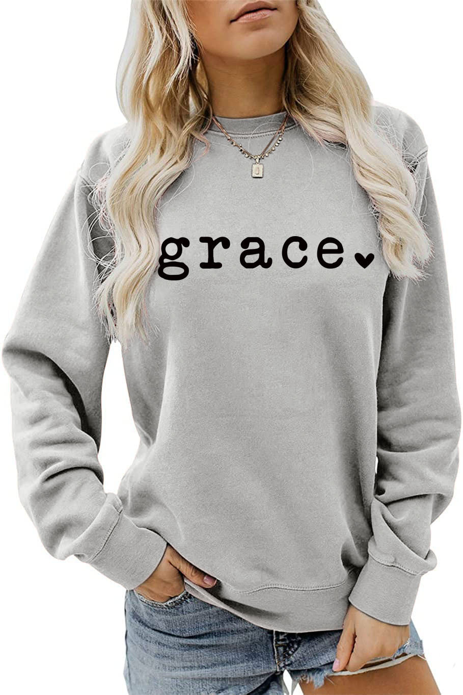Grace Love Letter Graphic Loose Autumn Winter Bottoming Casual Top Long Sleeve Sweatshirt Women