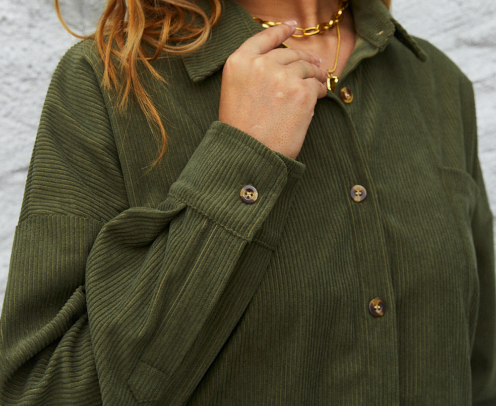 Top Women Autumn Winter Corduroy Women Loose Jacket Coat Solid Color Shirt Outerwear
