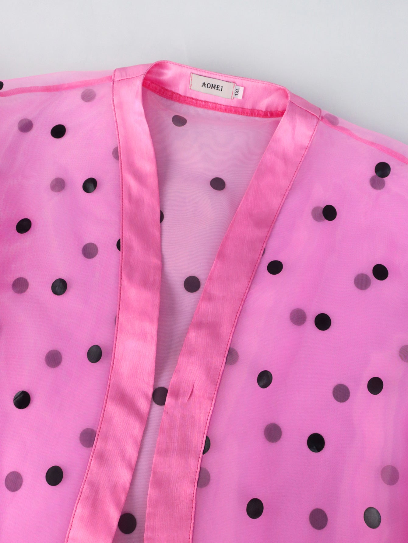 Summer Casual Breathable Tulle Coat Polka Dot Puff Sleeve See through Women Chiffon