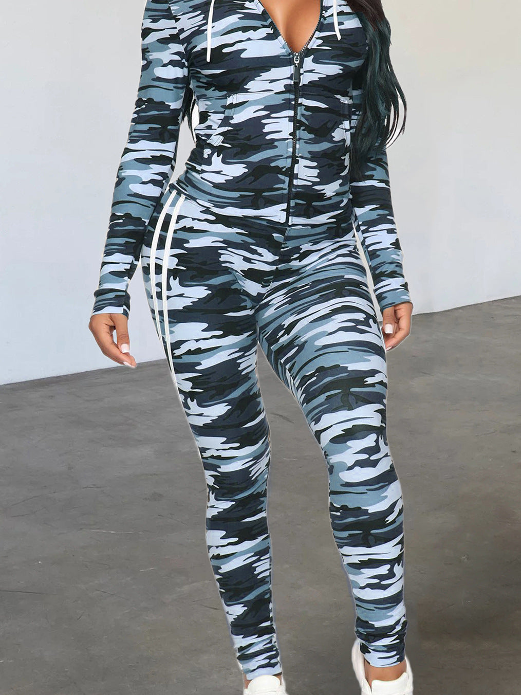 Camouflage Sports Printing Fall Winter Coat Trousers Two Piece Sets