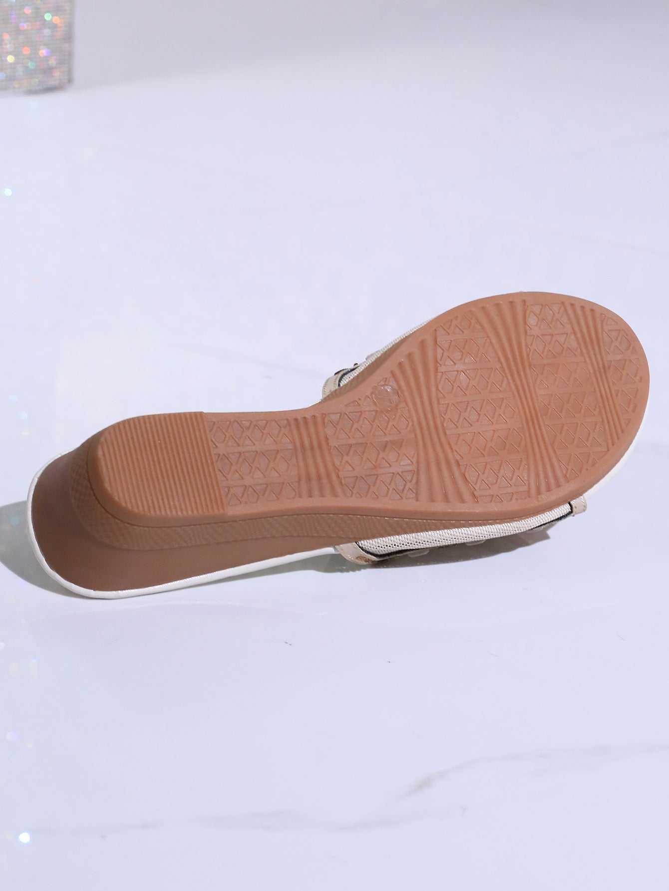Rhinestone Flat Slippers Women Outer Mesh Open Toe Mid Heel Beach Sandals