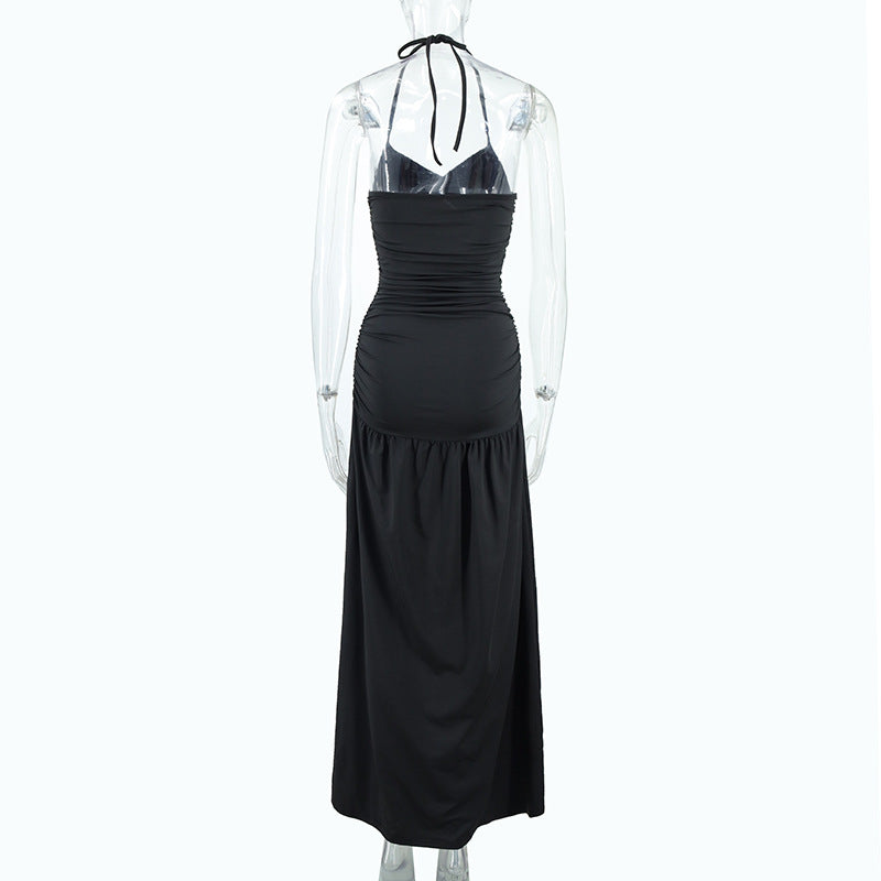 Women Clothing Sexy Halter Slim Fit Backless Hip Side Slit Maxi Dress