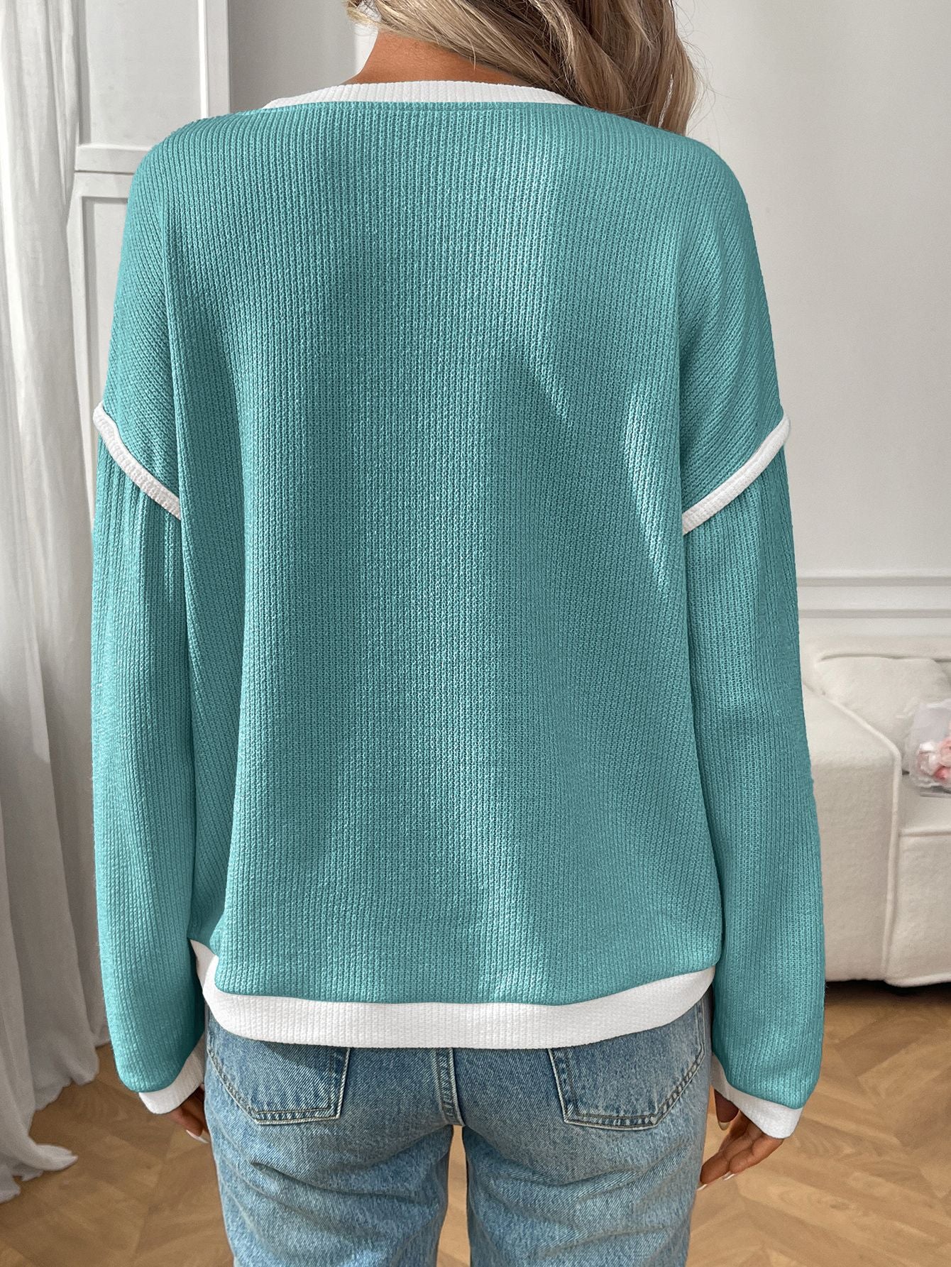 Autumn Winter Women Clothing round Neck Imitation Sweater Long Sleeve Loose Multicolor Top