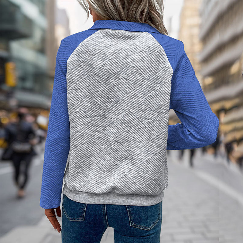 Fall Sweatshirt Pullover Multicolor Polo Collar Sweatshirt for Women