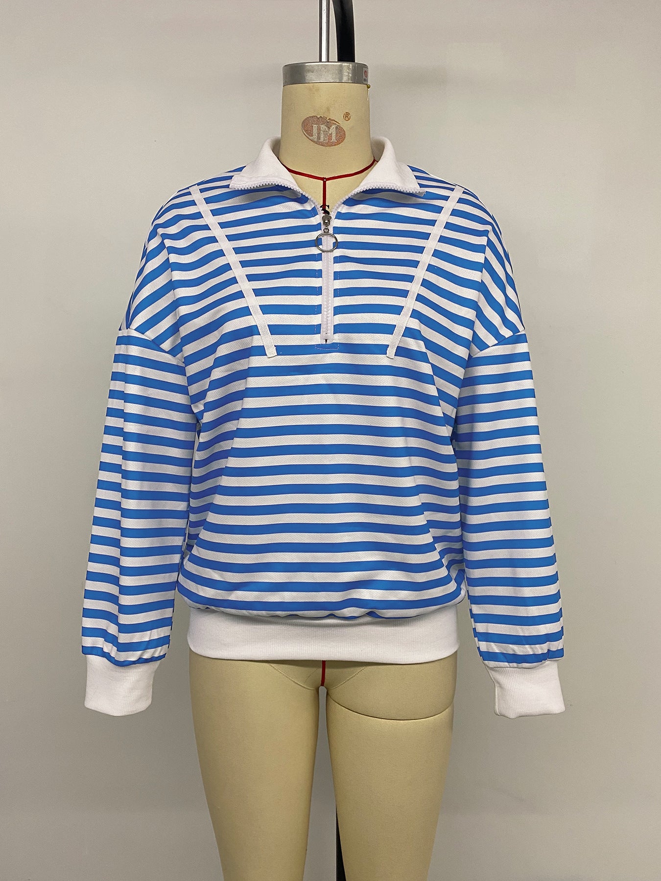 Spring Autumn Casual Top Collared Cardigan Long Sleeve Striped Sweater
