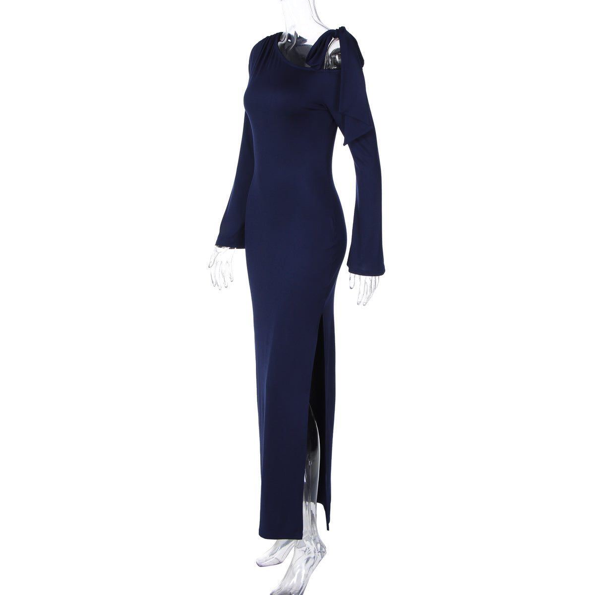 Women Clothing Autumn Sexy off Shoulder Waist Split Long Sleeve Dress Women