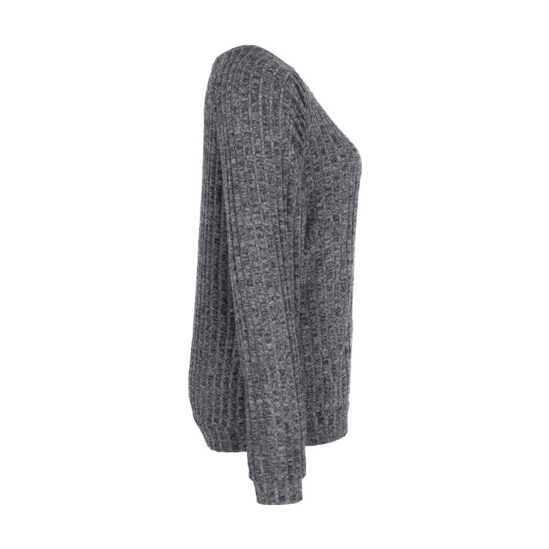 Fall Women Clothing Long Sleeve Solid Color Knitted Top