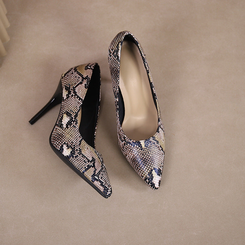 Simple High Heel Shallow Mouth Snake Pointed Toe Nightclubs Thinner High Heels Pumps French