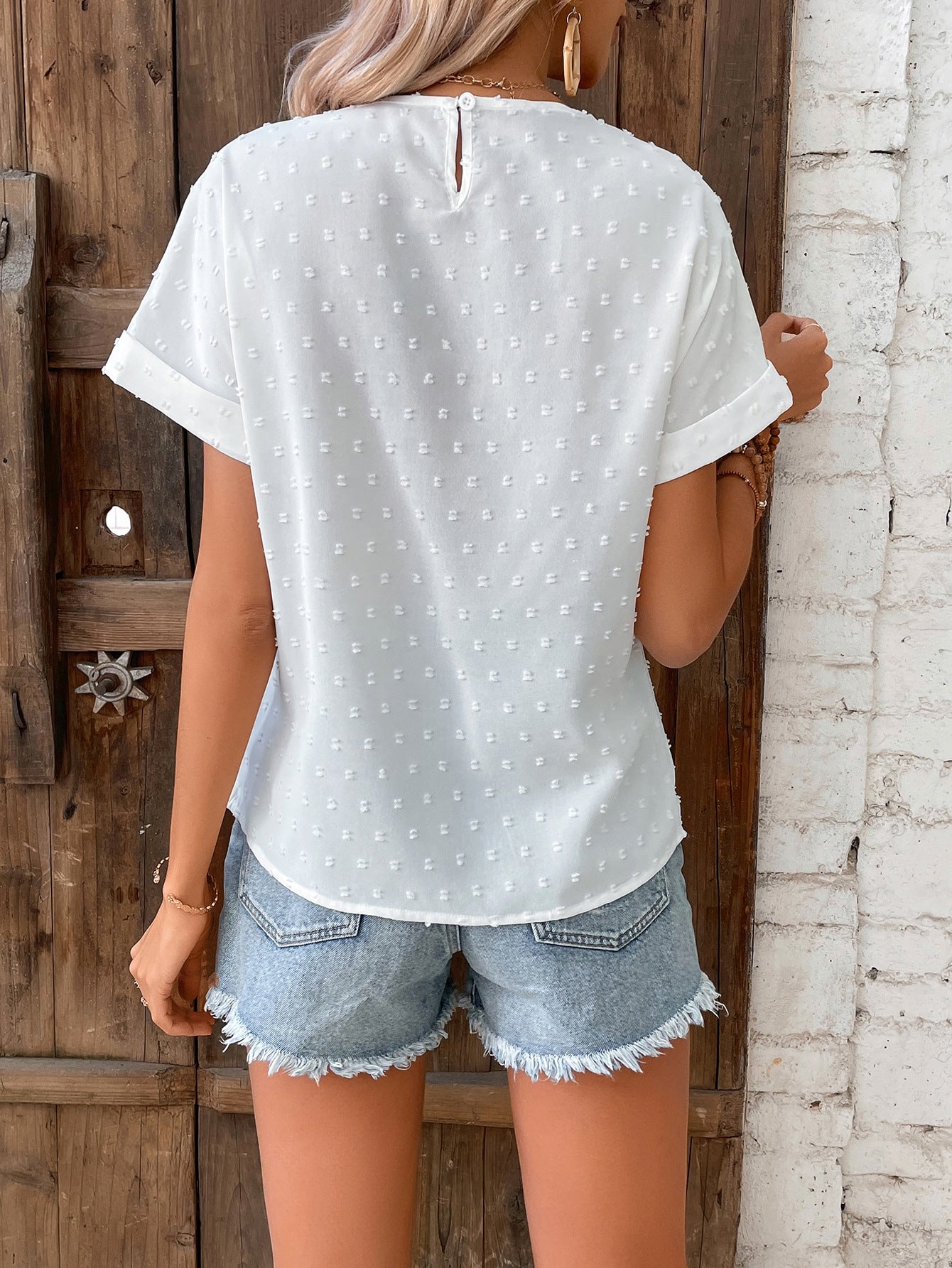 Women Clothing Lace Ruffled Short Sleeves T shirt Loose Top