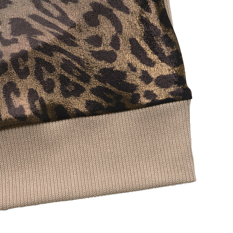 Personality Street Retro Trendy Long Sleeve round Neck Leopard Print Top Women
