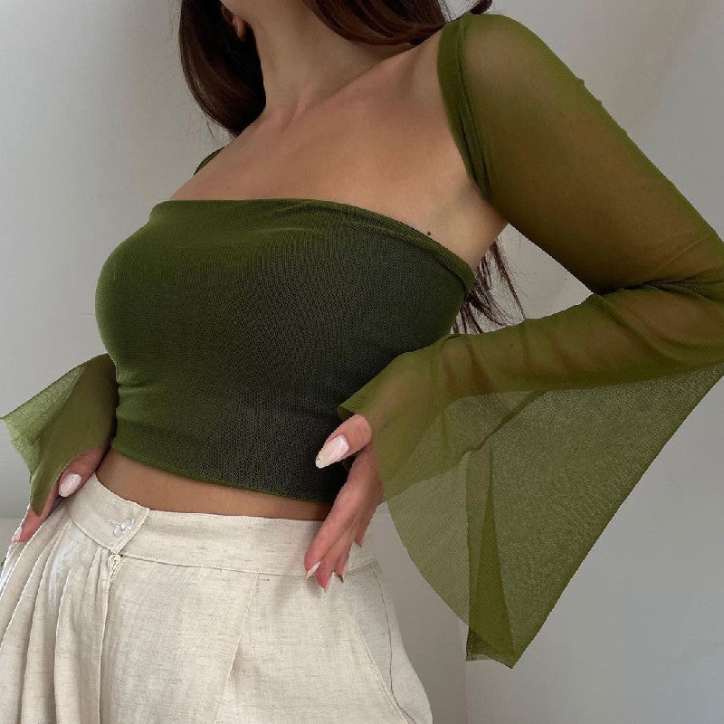 Fall Women Clothing Sexy Sexy Two Piece Set Slim Tube Top Waistcoat Long Sleeve Top