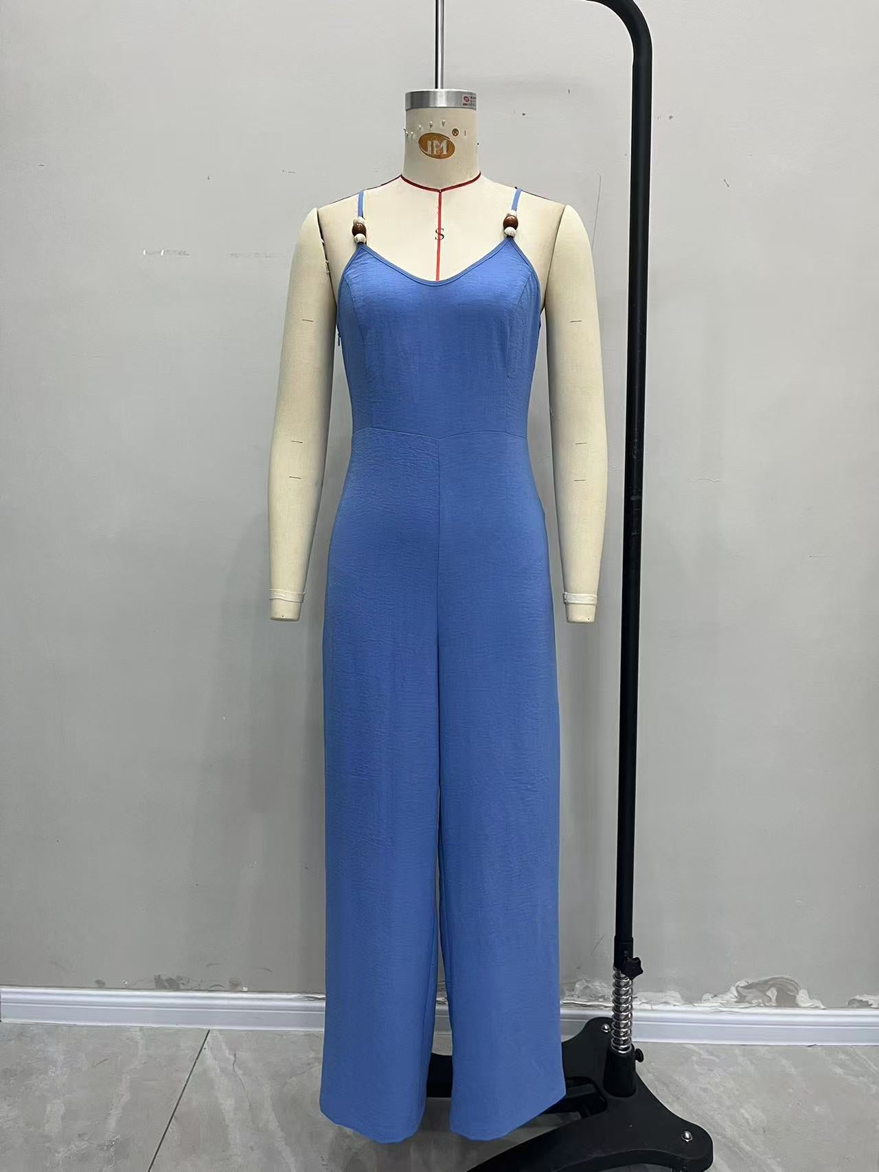 Jumpsuit Simple Comfortable Fashionable Breathable Women Summer Solid Color Woven Wooden Bead Suspender Jumpsuit