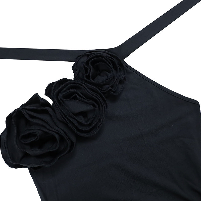 Women Clothing Three Dimensional Floral Sexy Halter Backless Split Dress