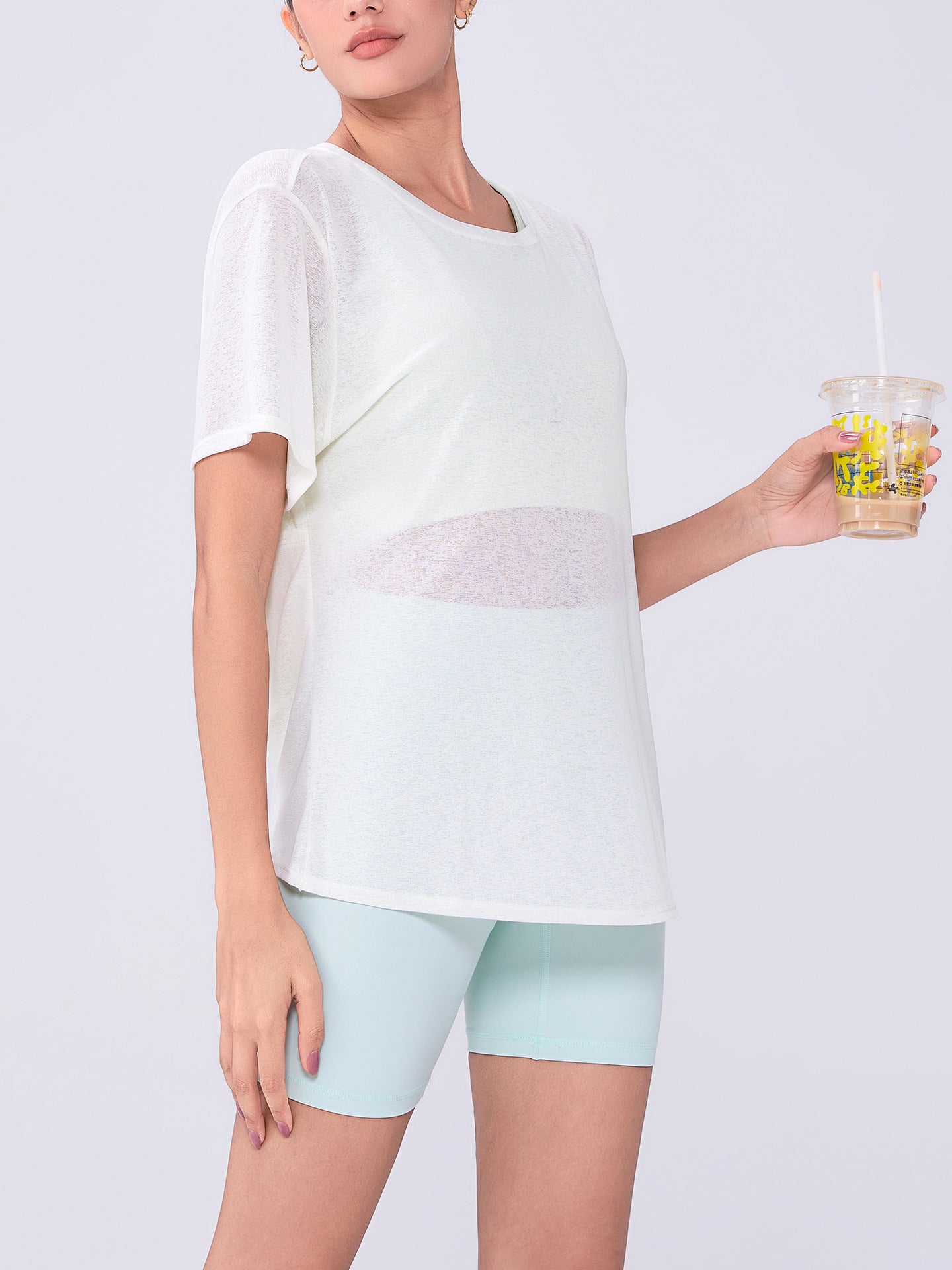 Summer Bunchy Yarn Women Hollow Out Cutout out Beauty Back Loose Yoga Blouse Breathable Lightweight plus Size T shirt Casual Sports Short Sleeve