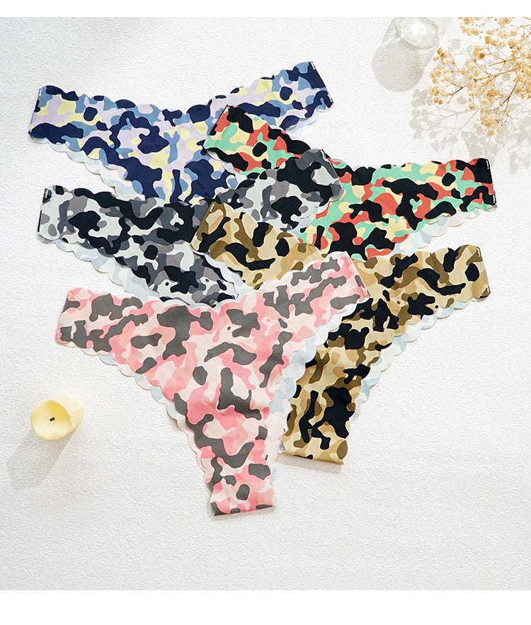 Seamless Women Underwear Bikini Low Waist Wave Edge Printing Ice Silk Briefs Women