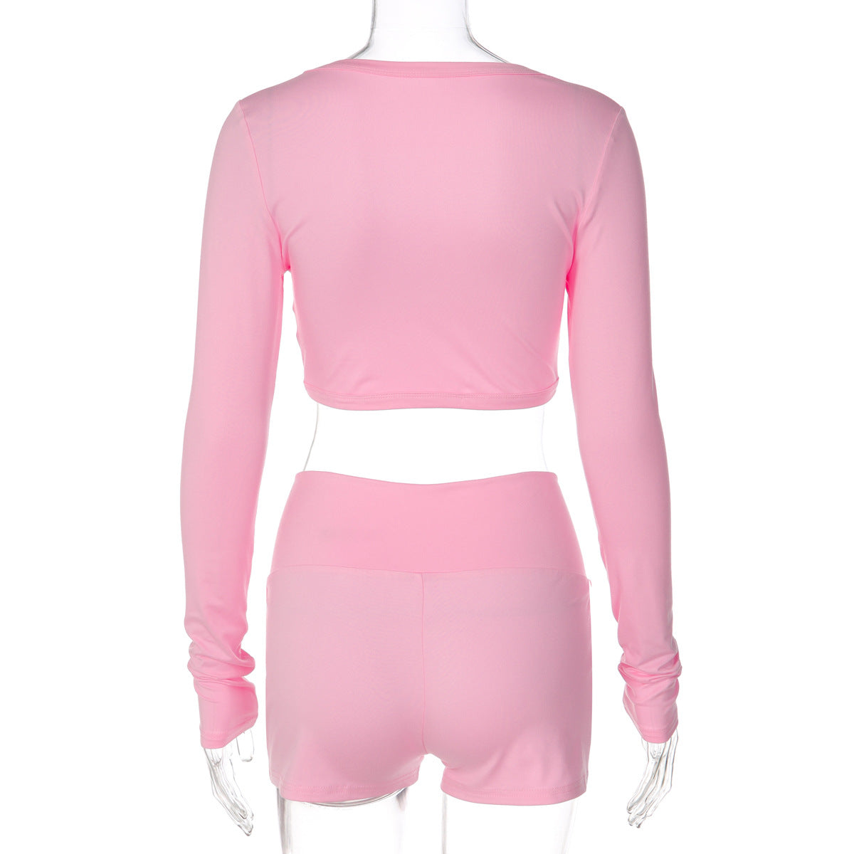 Winter Solid Color Twisted Long Sleeved Top Tight Shorts Sports Casual Set for Women