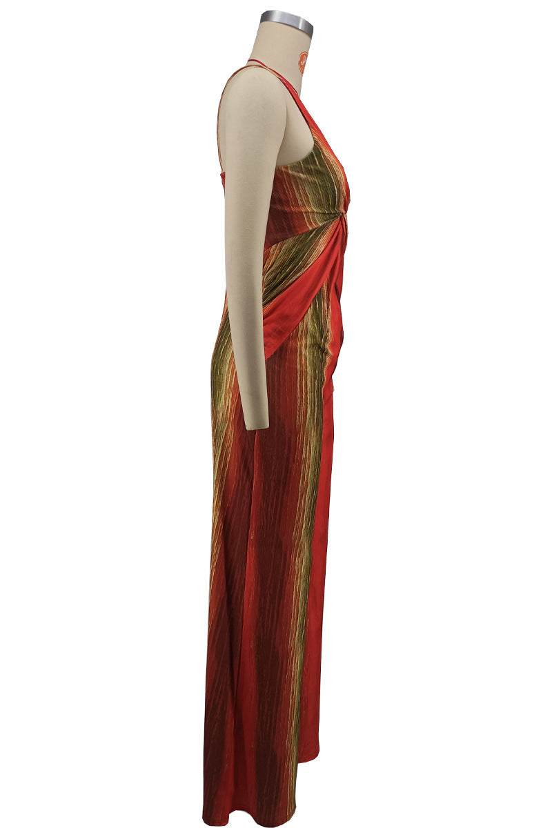 Shoulder Strap Sleeveless Deep V Plunge Sexy Tight Waist Slim Wide Leg Comfort Casual Loose Women Jumpsuit